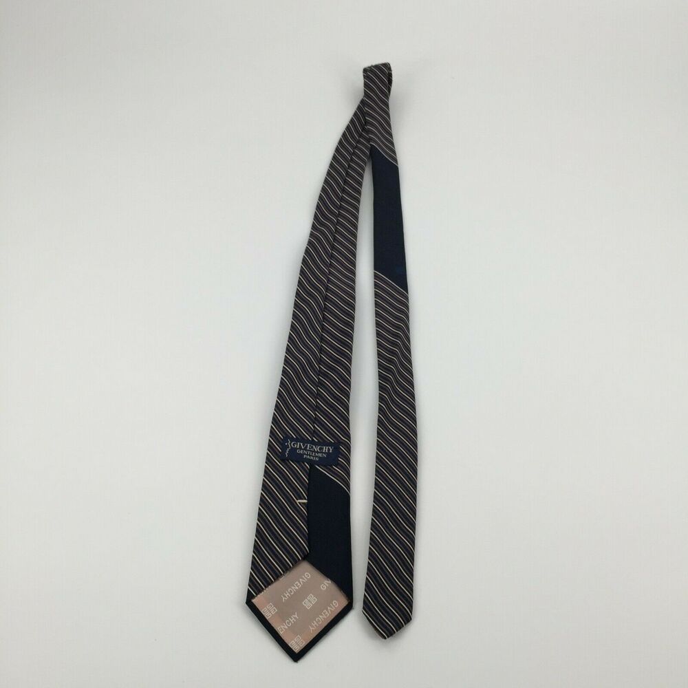 Vintage 1970s Givenchy Gentlemen Paris Tie Navy Blue Striped Skinny Necktie - Picture 3 of 12
